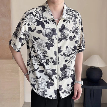 Grey Rose Button-Up Shirt